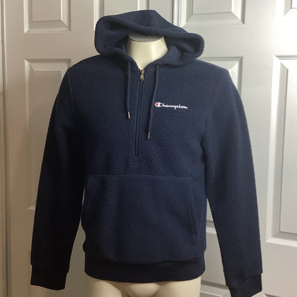 Champion Men's Dark Blue Half Zip-Up Hoodie‎ S